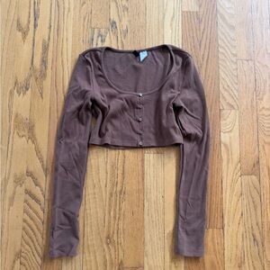 H&M Cropped Long-Sleeve Brown Top
